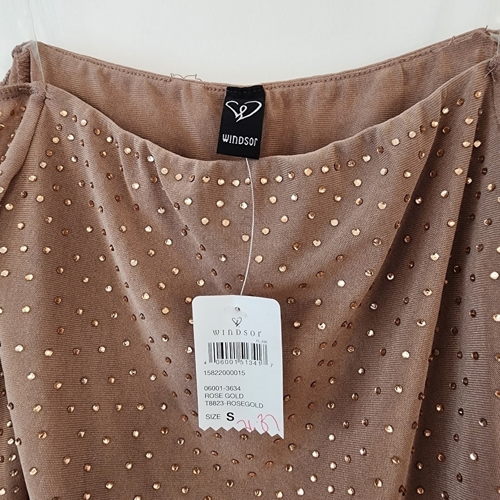 Windsor Tan Off the shoulder crop Top with Beading - Picture 3 of 5